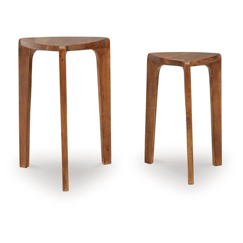 Orta Kahverengi Masif Mango Ahşap İç İçe Geçmeli Üçgen Yan Sehpa-39x61 cm - 113178