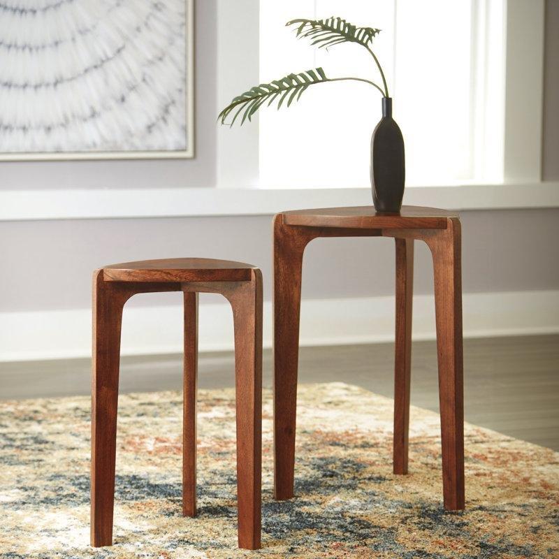 Orta Kahverengi Masif Mango Ahşap İç İçe Geçmeli Üçgen Yan Sehpa-39x61 cm - 113178