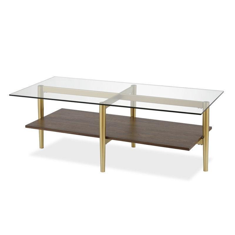 Otto Cam Üstü Gold Metal ve Endüstriyel Ahşap Orta Sehpa 119 cm x 56 cm - 105022