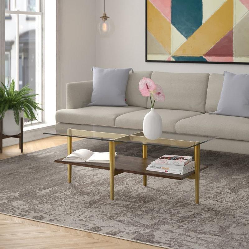 Otto Cam Üstü Gold Metal ve Endüstriyel Ahşap Orta Sehpa 119 cm x 56 cm - 105022