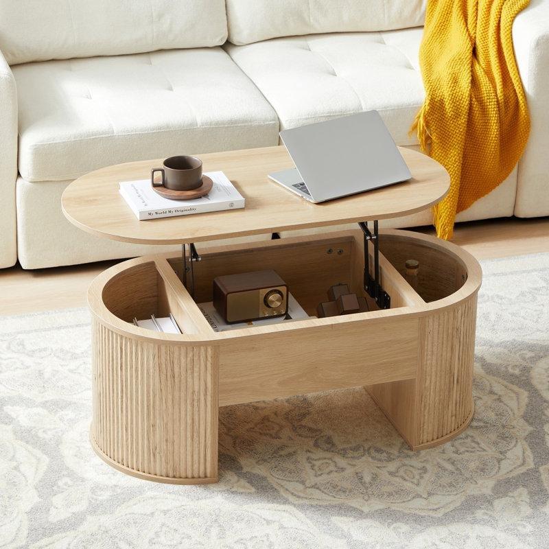 Oval Açılır Akıllı Sehpa Endüstriyel Ahşap 100x50x40 cm - 101265