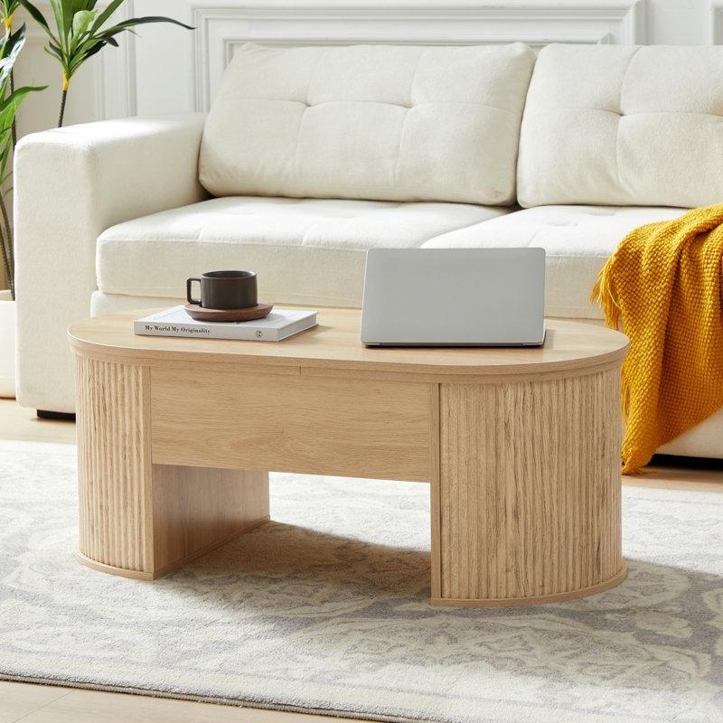 Oval Açılır Akıllı Sehpa Endüstriyel Ahşap 100x50x40 cm - 101265