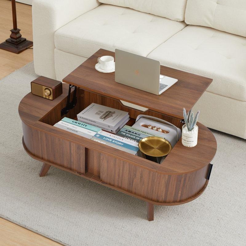 Oval Açılır Akıllı Sehpa Endüstriyel Ahşap 120x50x40 cm - 100998