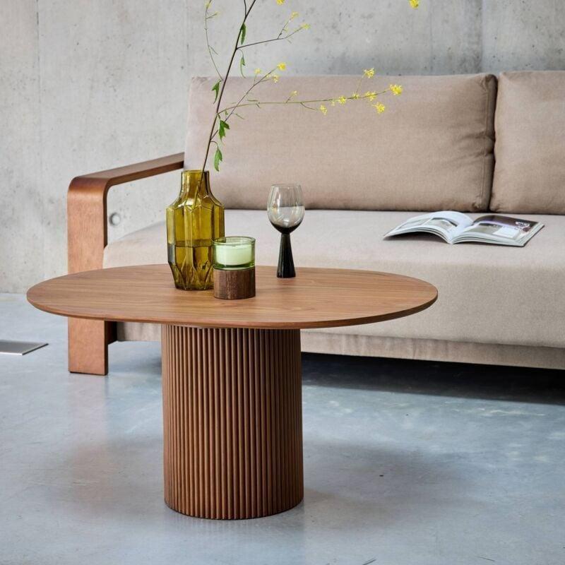 Oval Ahşap Orta Sehpa Ceviz Rengi 90x60 cm - 103493