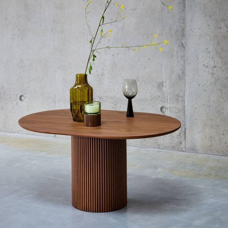 Oval Ahşap Orta Sehpa Ceviz Rengi 90x60 cm - 103493