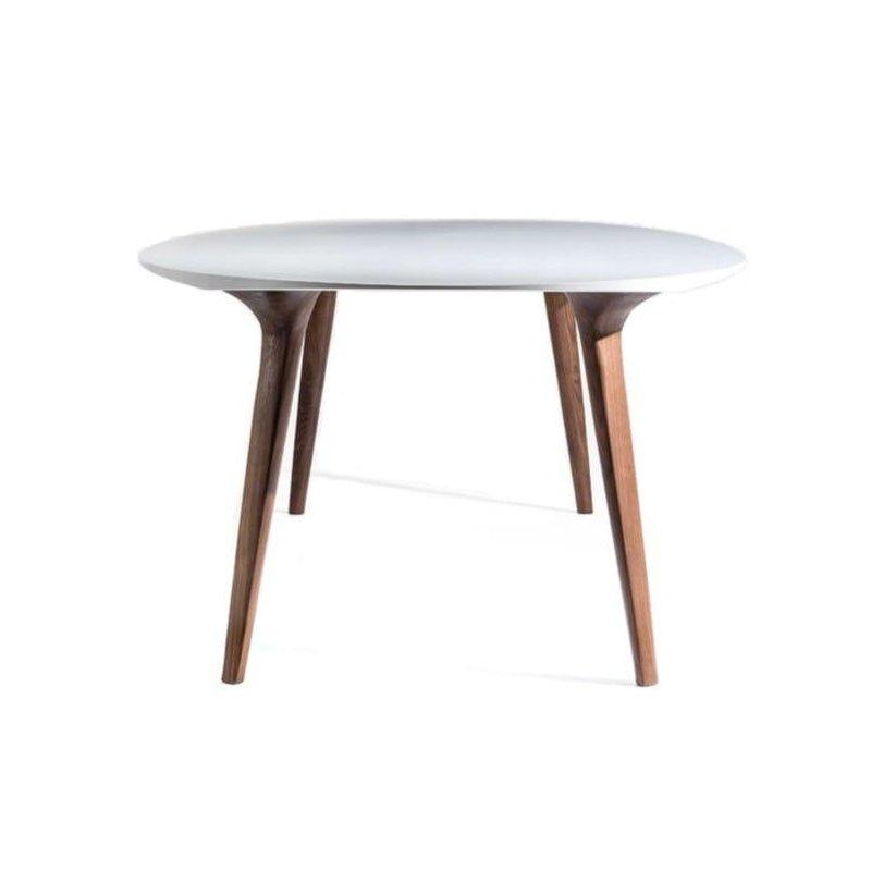 Oval Beyaz Carrara Mermer Masa 220x120 cm Ceviz Ayaklı - 91618