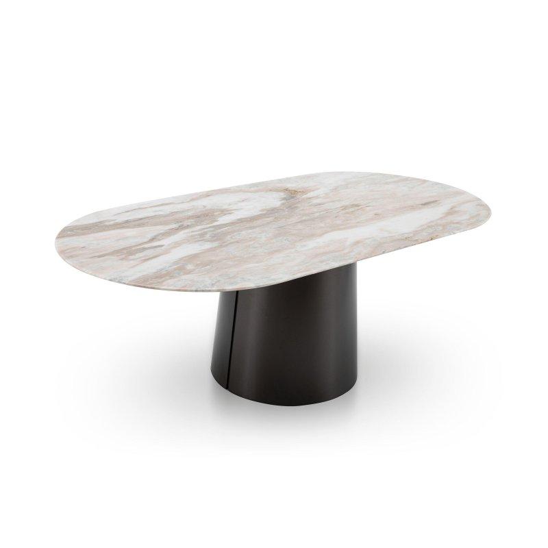 Oval Beyaz Mermer Masa 160x85 cm Siyah Metal Ayaklı - 91987