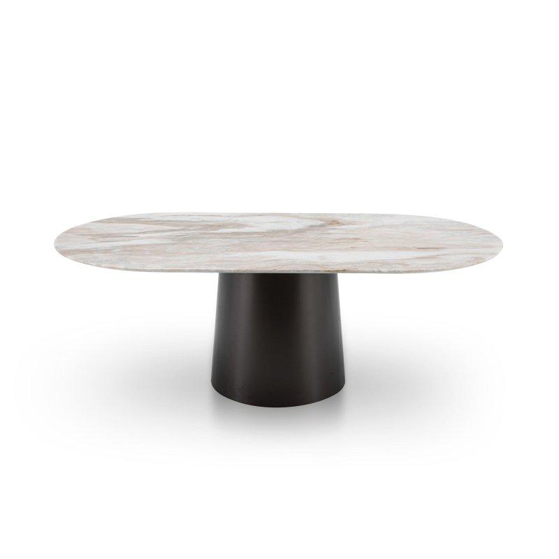 Oval Beyaz Mermer Masa 160x85 cm Siyah Metal Ayaklı - 91987