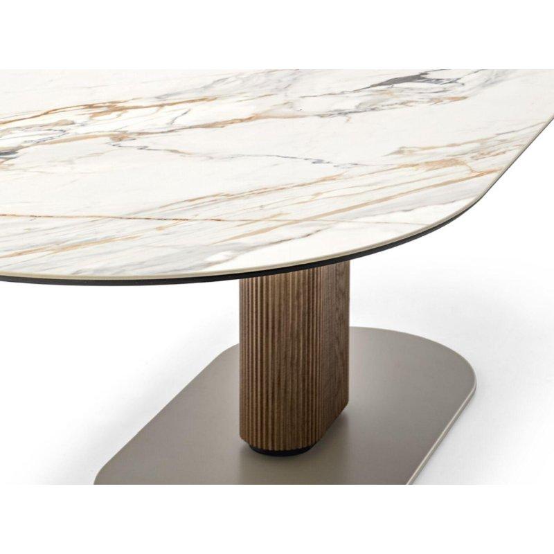 Oval Beyaz Mermer Masa 200x100 cm Ceviz Ayaklı - 91957
