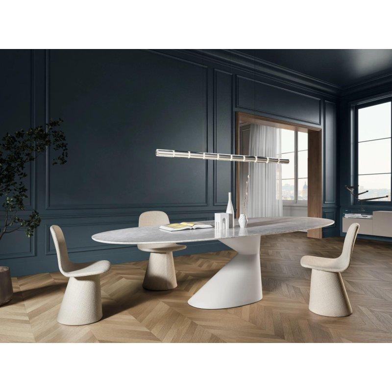 Oval Beyaz Mermer Masa 275x120 cm - 92074