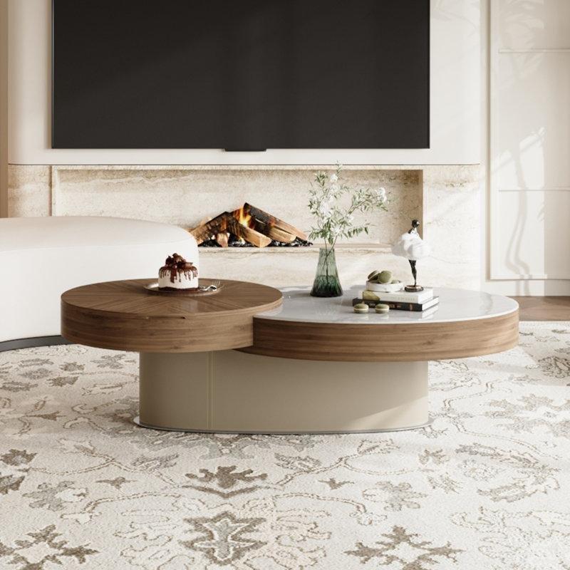 Oval Beyaz Mermersi Üstlü Açılır Akıllı Sehpa 132 cm - 101118