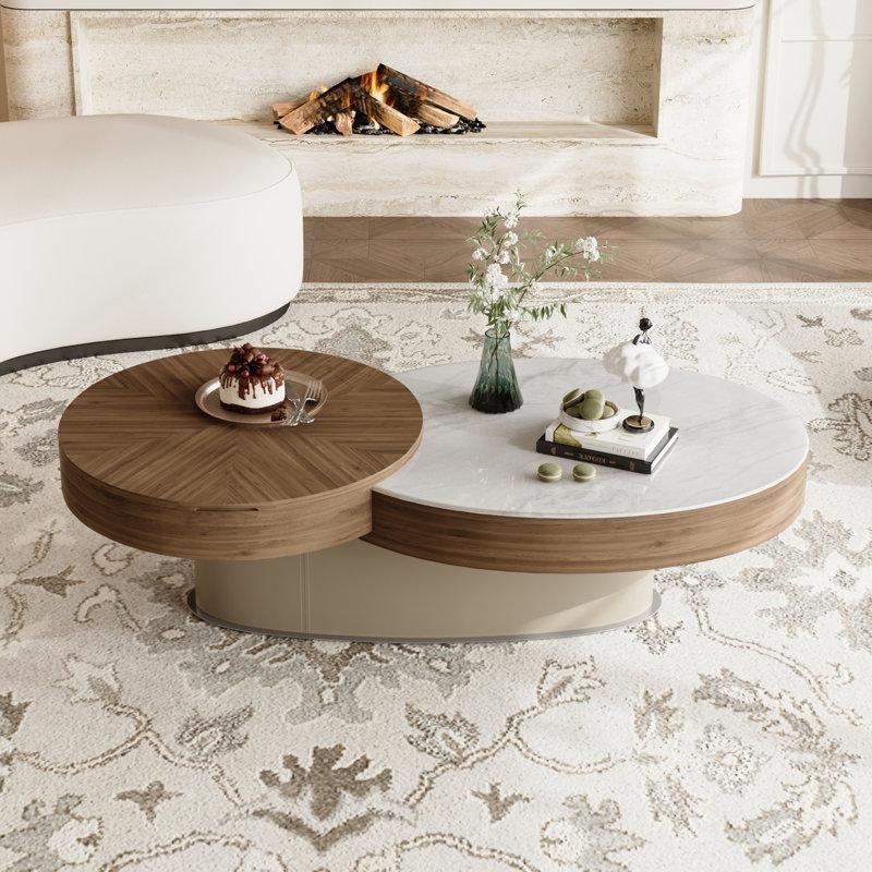 Oval Beyaz Mermersi Üstlü Açılır Akıllı Sehpa 132 cm - 101118