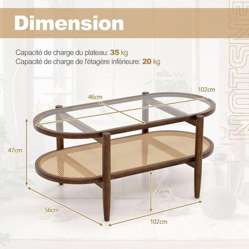 Oval Cam Üstü Orta Sehpa Kahverengi 102x56x47 cm - 103374