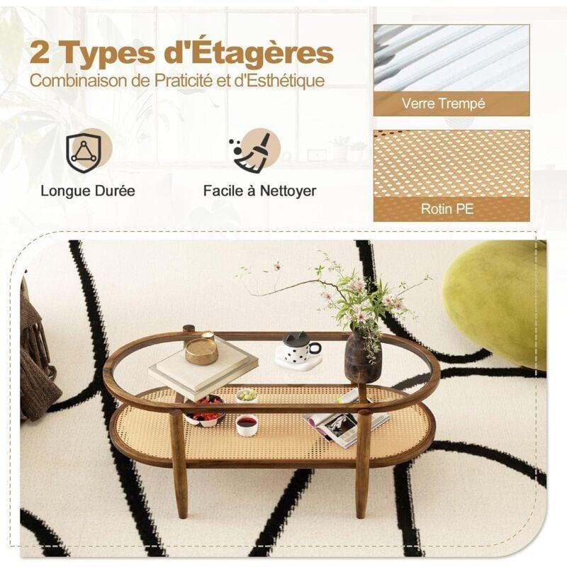 Oval Cam Üstü Orta Sehpa Kahverengi 102x56x47 cm - 103374