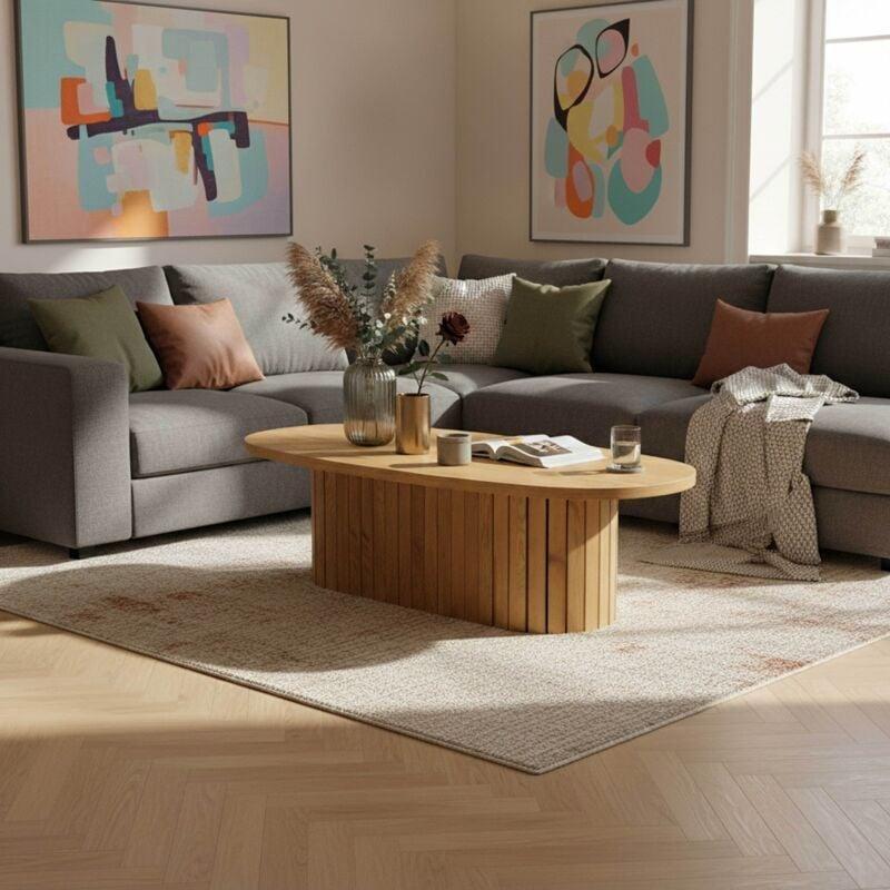 Oval Endüstriyel Ahşap Orta Sehpa 120x60x35 cm - 102800