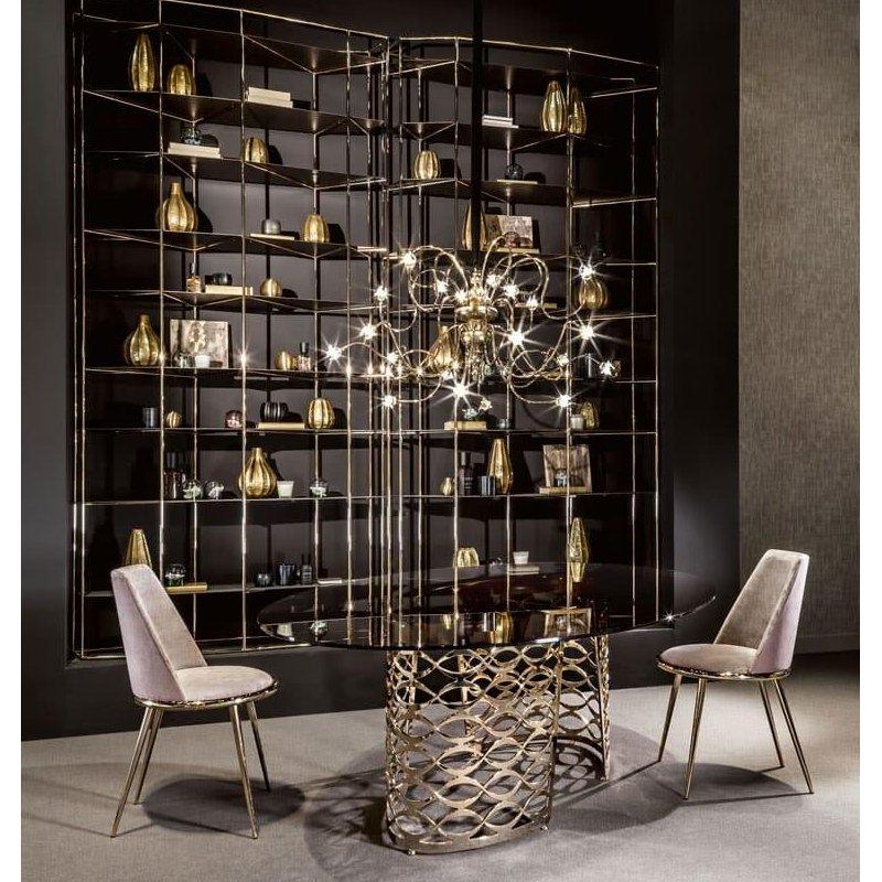 Oval Mermer Masa 220x140 cm Gold Desenli Metal Ayaklı - 91558