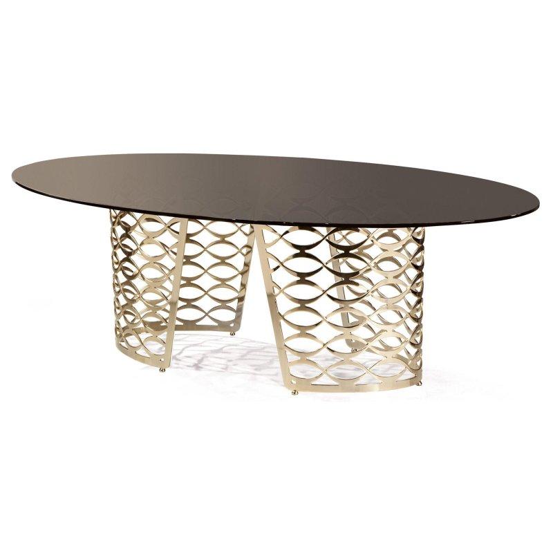 Oval Mermer Masa 220x140 cm Gold Desenli Metal Ayaklı - 91558