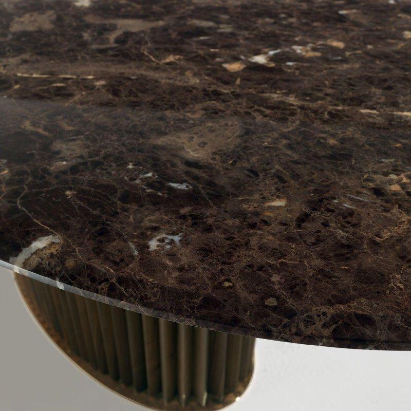 Oval Mermer Masa 240x130 cm Patine Bronz Ahşap Ayaklı - 91639