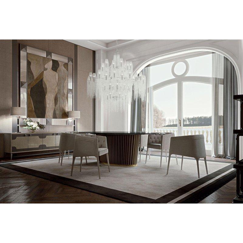 Oval Mermer Masa 240x130 cm Patine Bronz Ahşap Ayaklı - 91639