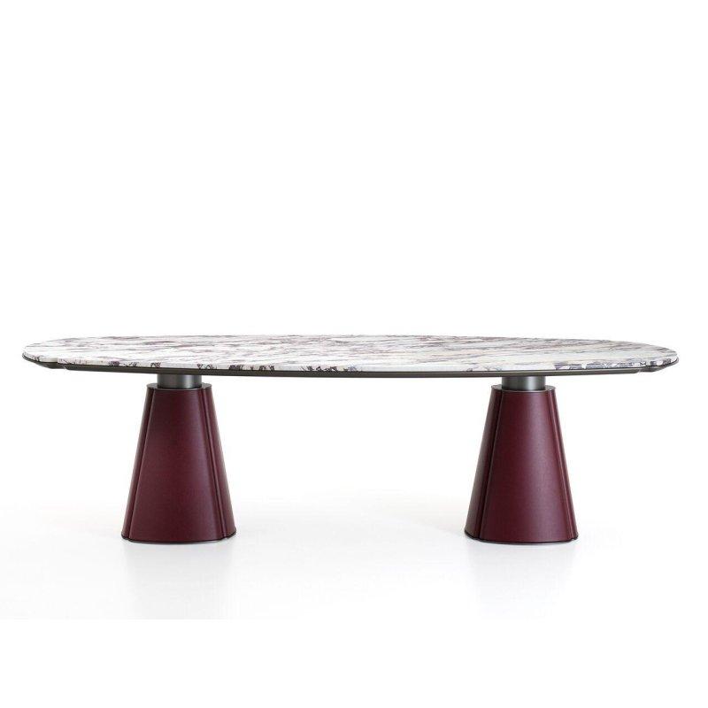 Oval Mermer Masa Bordo Deri Ayaklı 240x120 cm - 92221