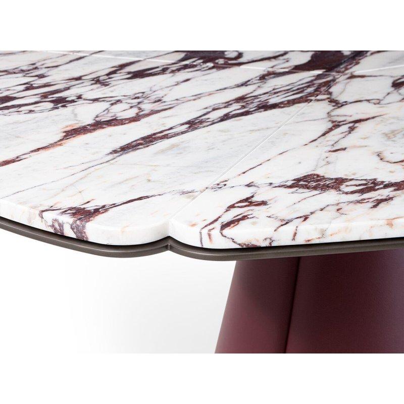 Oval Mermer Masa Bordo Deri Ayaklı 240x120 cm - 92221