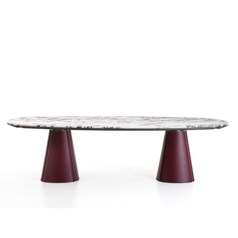 Oval Mermer Masa Bordo Deri Ayaklı 240x120 cm - 92221