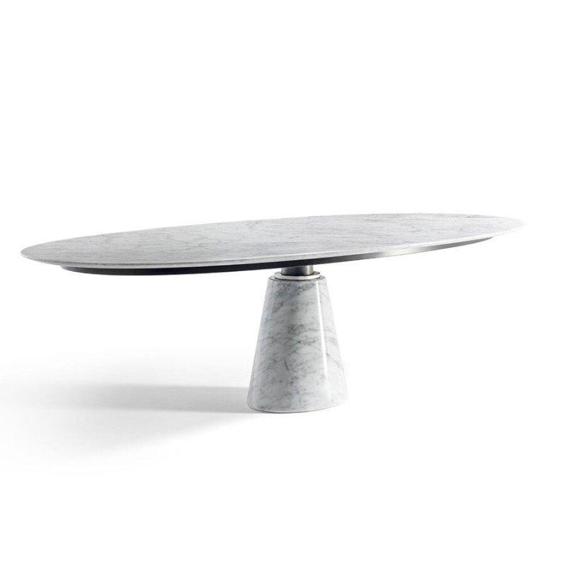 Oval Mermer Masa Calacatta Gold Mermer Tablalı Konik Ayaklı 260x110 cm - 92236