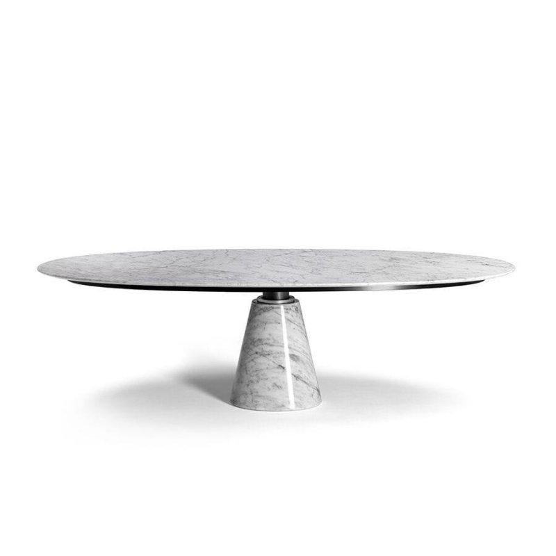 Oval Mermer Masa Calacatta Gold Mermer Tablalı Konik Ayaklı 260x110 cm - 92236