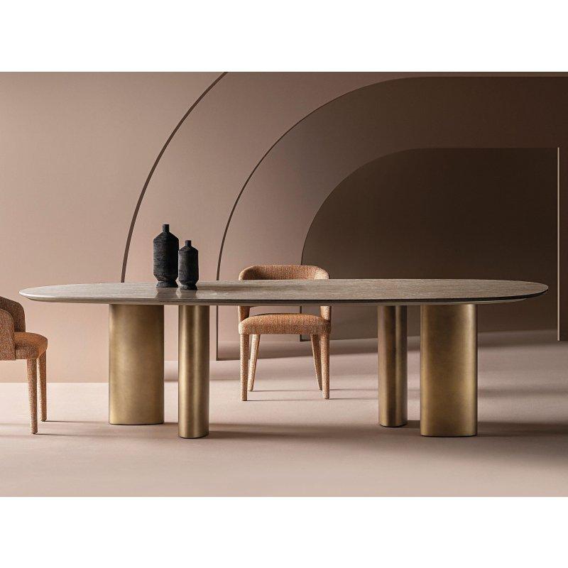 Oval Mermer Masa, Deri Kaplı Ayaklı, Çeşitli Ebatlarda - 91663