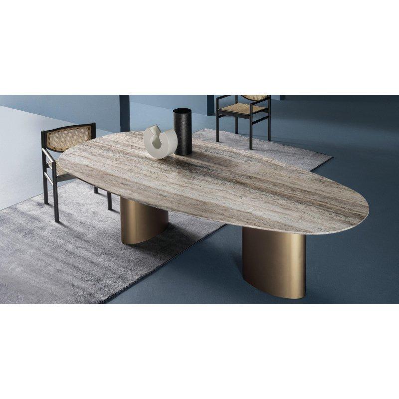 Oval Mermer Masa Gold Ayaklı 240-280 cm - 91579