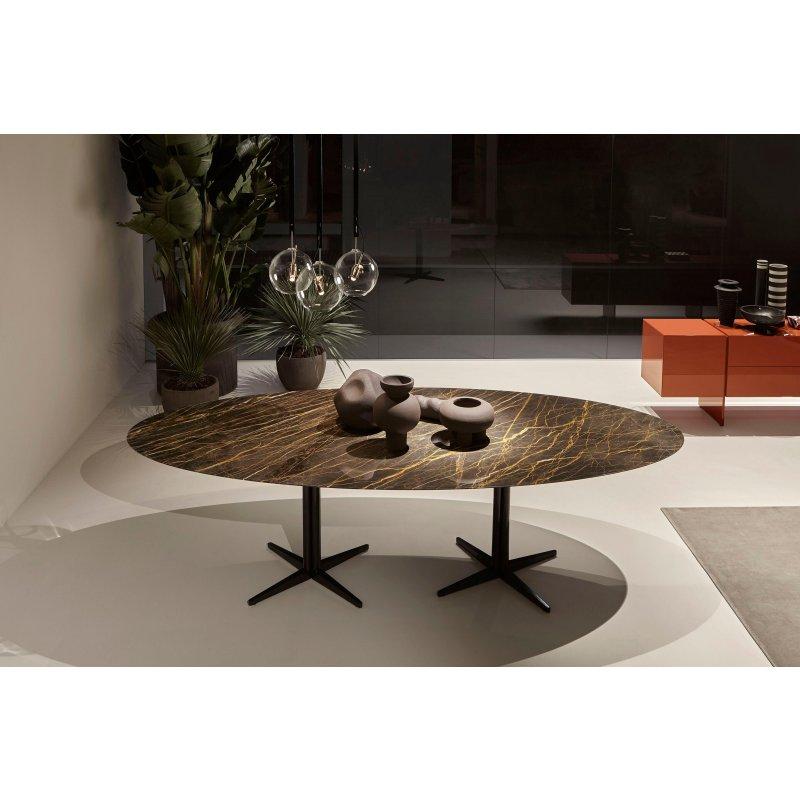 Oval Mermer Masa Siyah Metal Ayaklı 200 cm - 91783