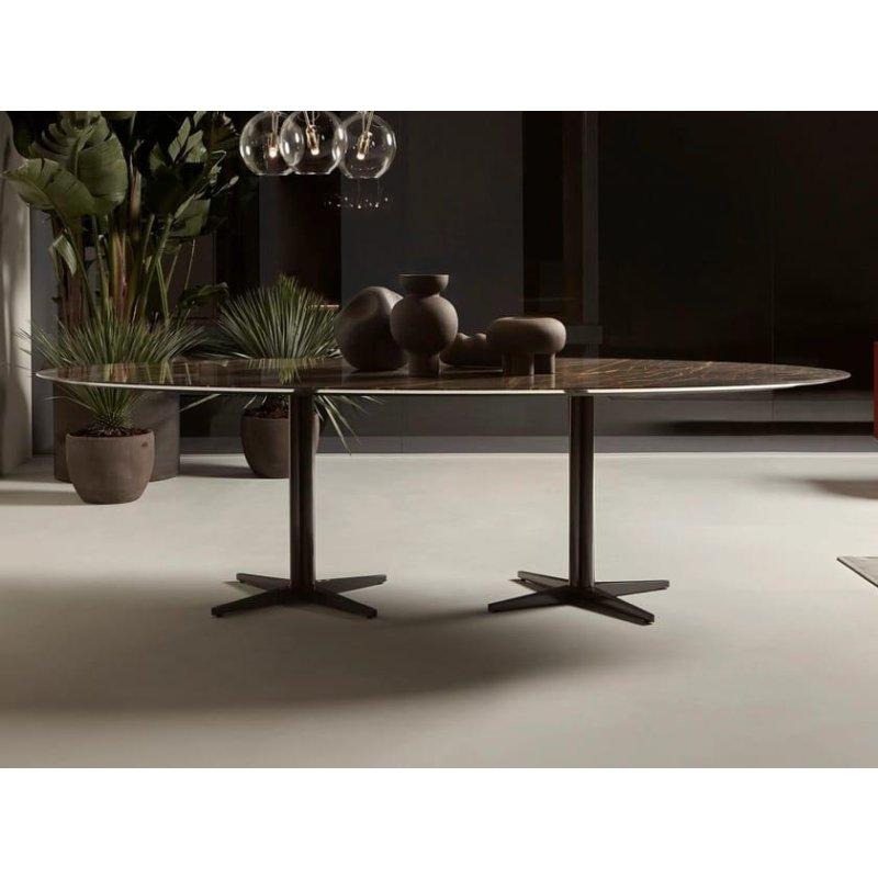 Oval Mermer Masa Siyah Metal Ayaklı 200 cm - 91783