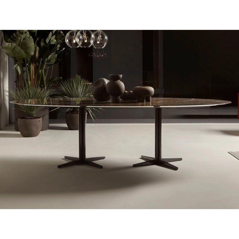 Oval Mermer Masa Siyah Metal Ayaklı 200 cm - 91783