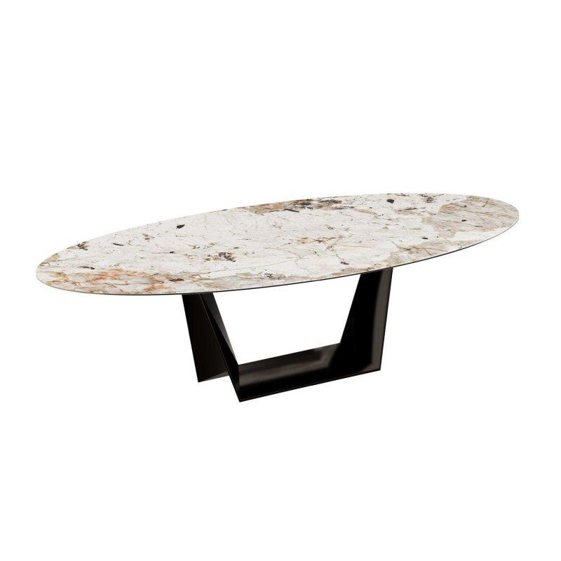 Oval Porselen Masa Krem Siyah Ayaklı 300x150x75 cm - 89785
