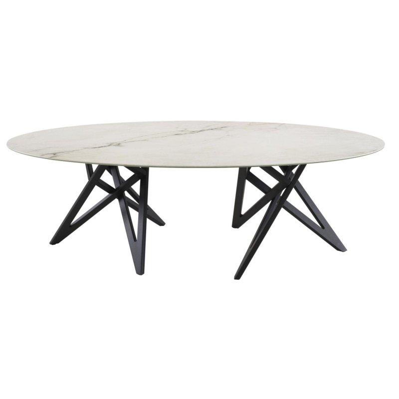 Oval Porselen Masa Masif Ahşap Ayaklı Mermer Görünümlü 240x130x75 cm - 90022