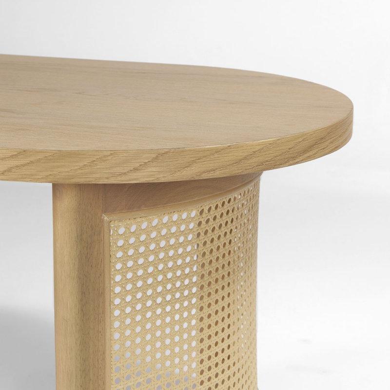 Oval Rattan Orta Sehpa 122 cm Hasır Ayaklı Meşe Ahşap - 105391