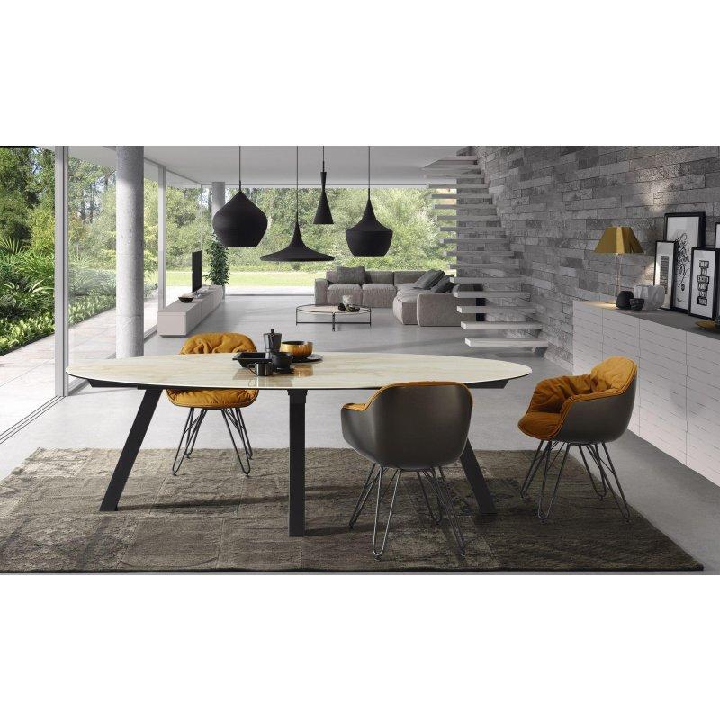 Oval Seramik Masa 250x125 cm Gri Taş Desenli - 89290