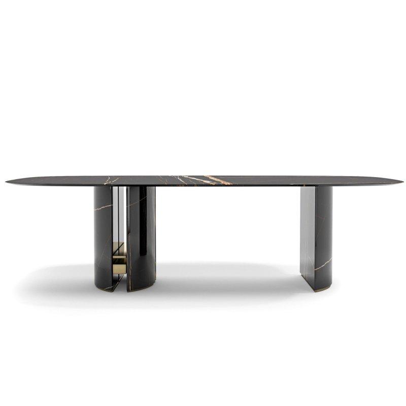Oval Siyah Mermer Masa Gold Detaylı 280x120 cm - 91609