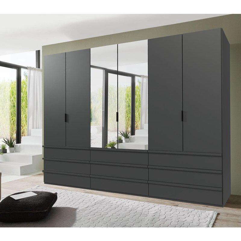 Oxford Aynalı Gardrop Antrasit 300x216 cm 6 Kapılı 9 Çekmeceli - 90673