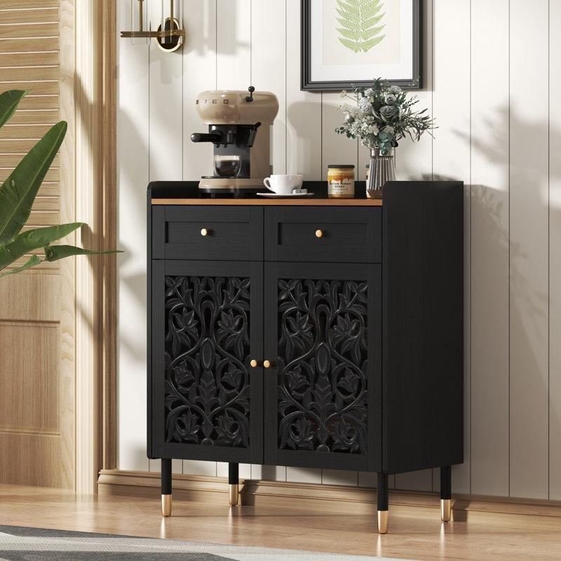 Oymalı Siyah Kahve Köşesi 80 cm Endüstriyel Ahşap - 100015