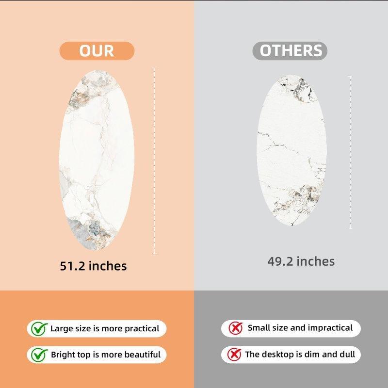 Parlak Beyaz Mermer Üstü Müzik Notası Tabanlı Oval Orta Sehpa 130 cm - 104530