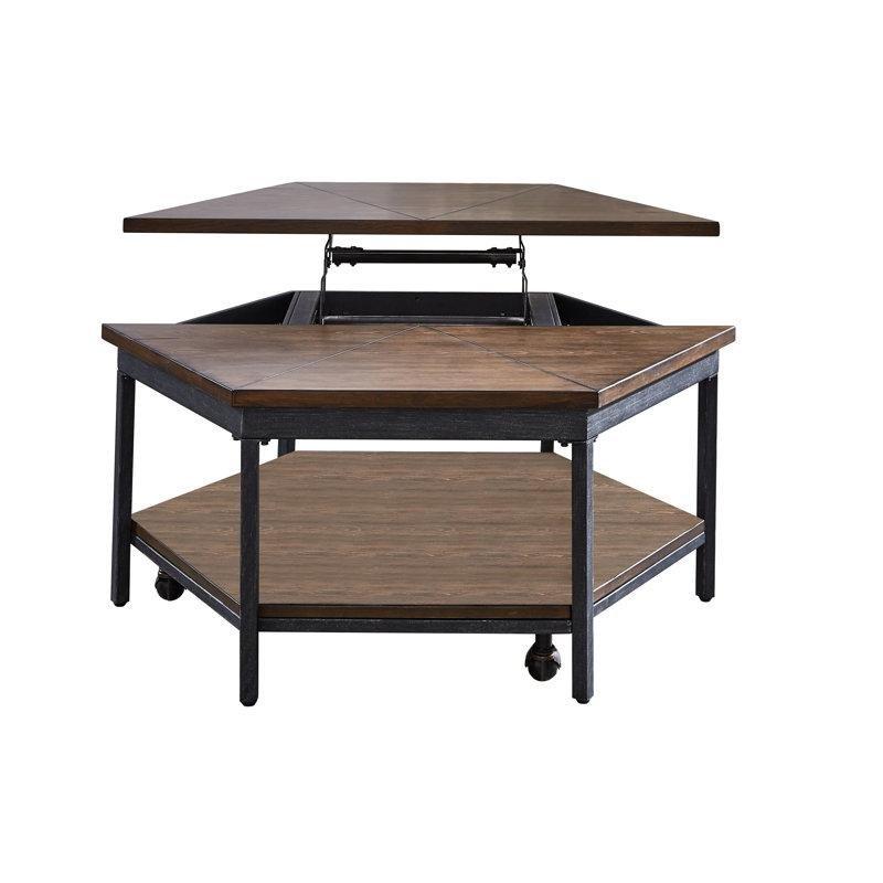 Peebles Altıgen Açılır Akıllı Sehpa Kahverengi Endüstriyel Ahşap 92x92x46 cm - 101070