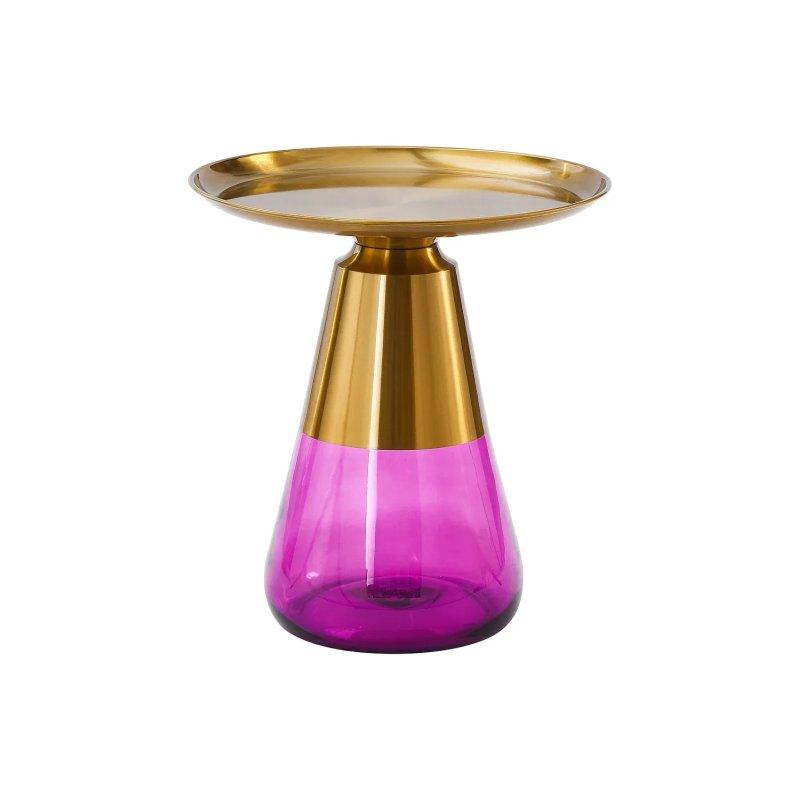 Pembe Altın Renk Metal Cam Yuvarlak Tasarım Yan Sehpa-50x54x50 cm - 110306