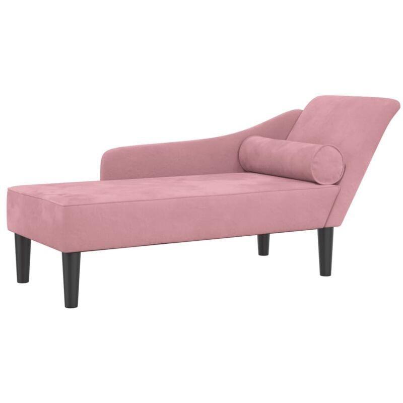 Pembe Kadife Dinlenme Koltuğu 141 x 55,5 x 66,5 cm Silindir Minderli - 108991