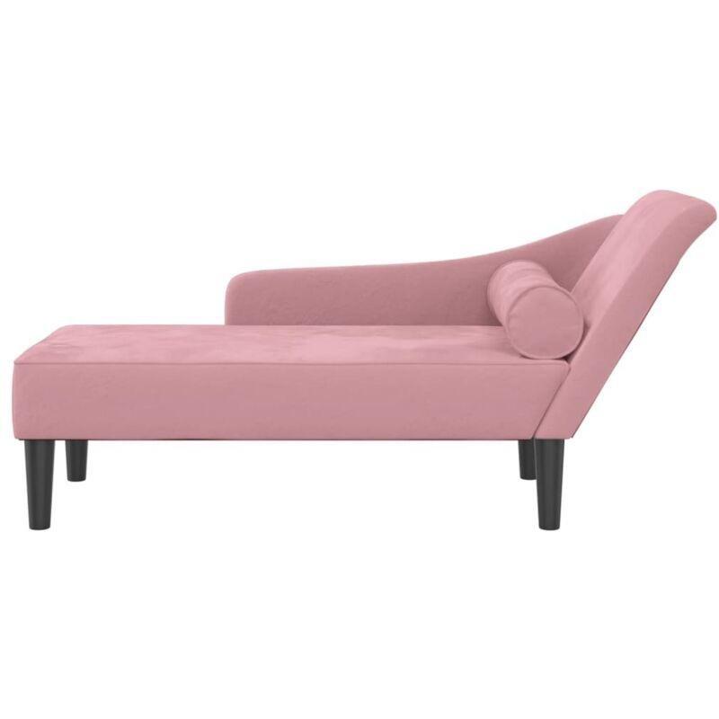 Pembe Kadife Dinlenme Koltuğu 141 x 55,5 x 66,5 cm Silindir Minderli - 108991