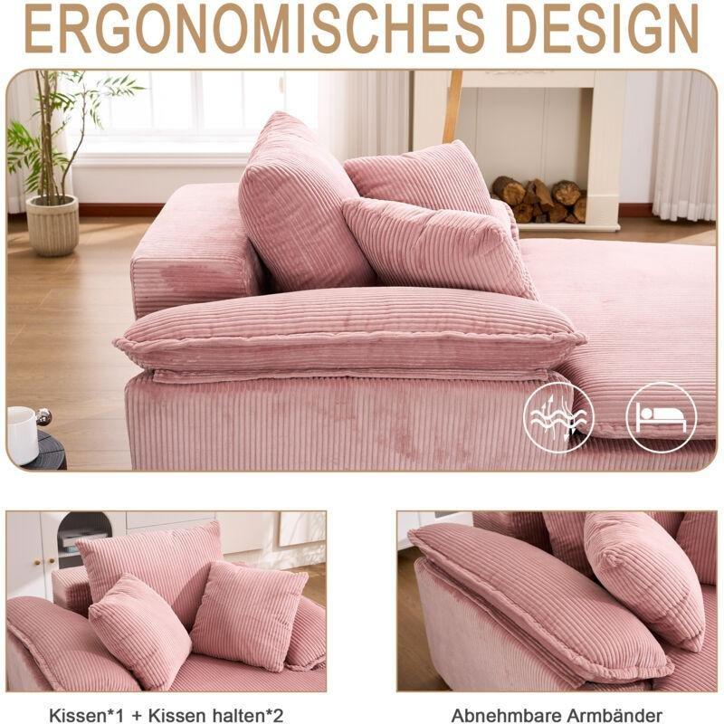 Pembe Kadife Dinlenme Koltuğu 177x122x92 cm Yüksek Yoğunluklu Süngerli - 109306