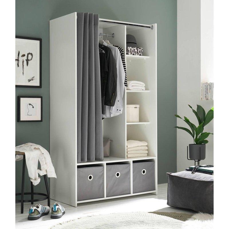 Perdeli Gardrop Beyaz-Antrasit 100x180x50 cm - 90817