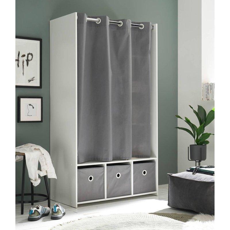 Perdeli Gardrop Beyaz-Antrasit 100x180x50 cm - 90817