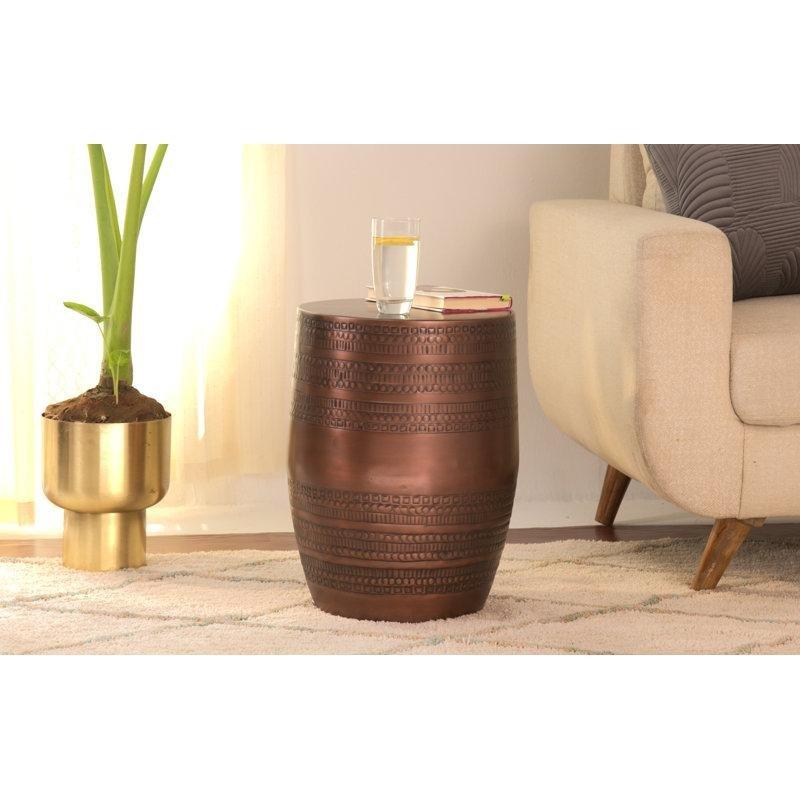 Pirinç Alüminyum El Dövme Dokulu Pirinç Yan Sehpa-56x46x46 cm - 113139