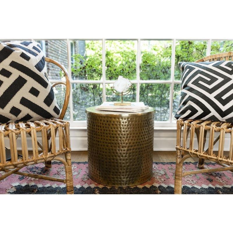 Pirinç Kaplamalı Demir Kapaklı Depolamalı Pirinç Yan Sehpa-41x44x44 cm - 113154